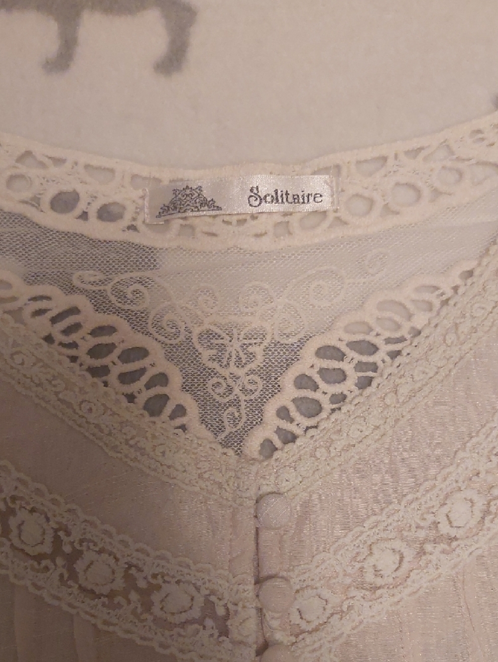 Solitaire Cream Lace-Trim V-Neck Blouse